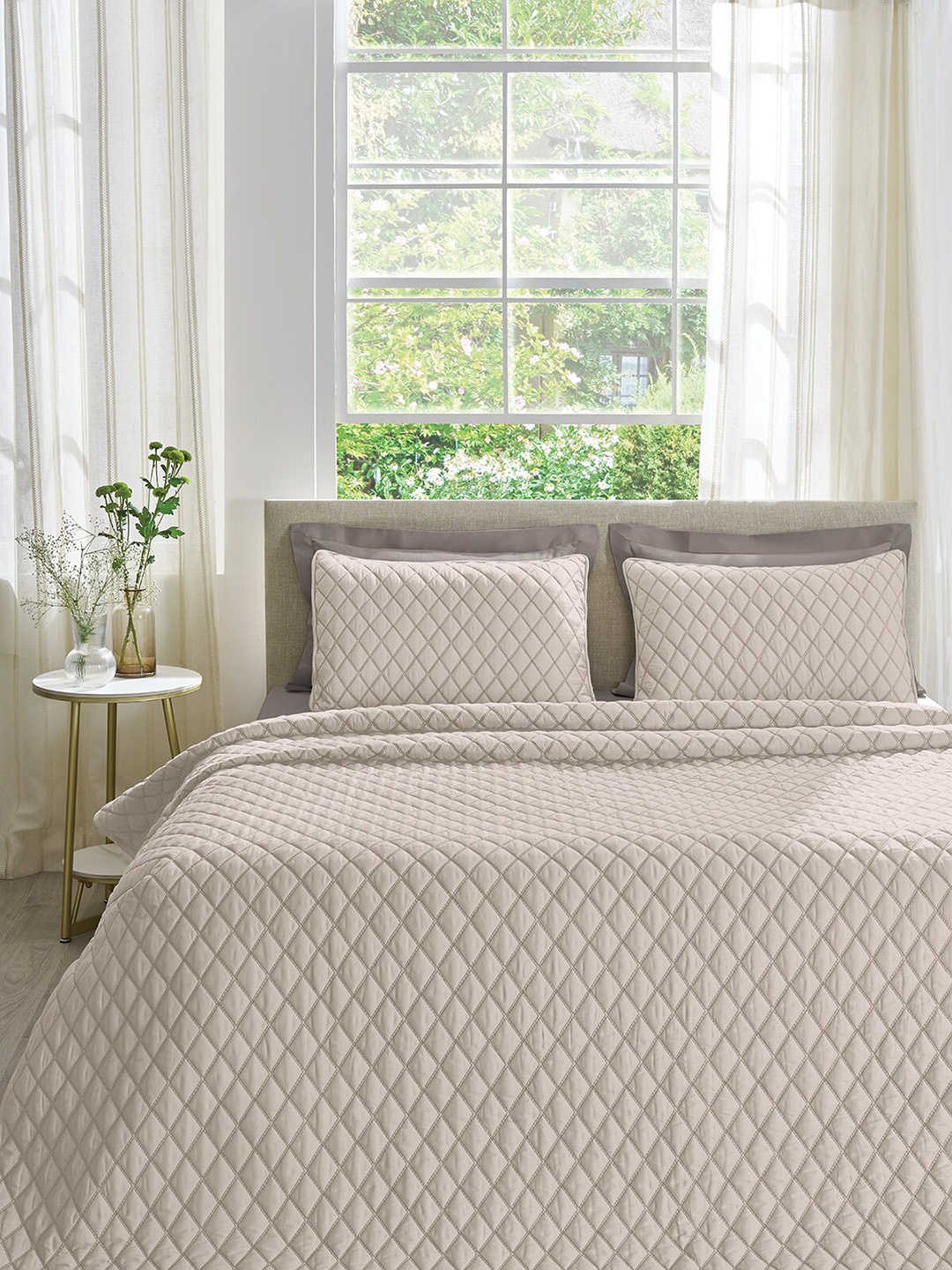 DDecor Grey Embroidered Cotton 210 TC Comforter With 2 Pillow Cover