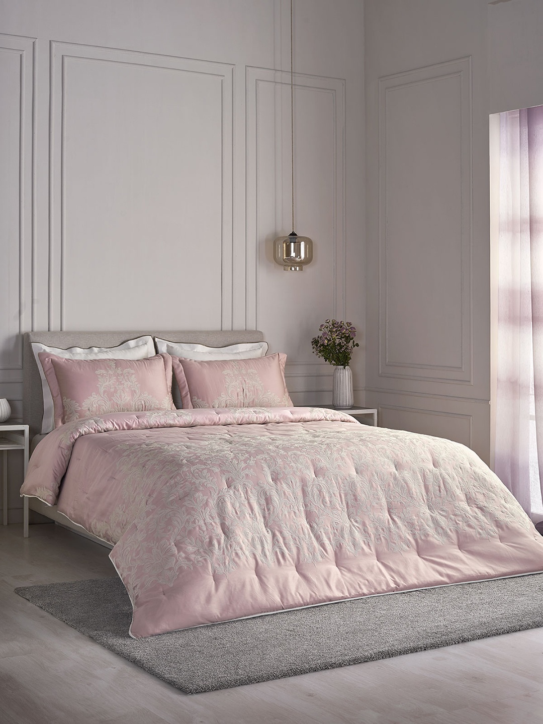 DDecor Treasure Pink Embroidered Cotton 210 TC Double Bed Comforter With 2 Pillow Covers
DDecor Treasure Pink Embroidered Cotton 210 TC Double Bed Comforter With 2 Pillow Covers