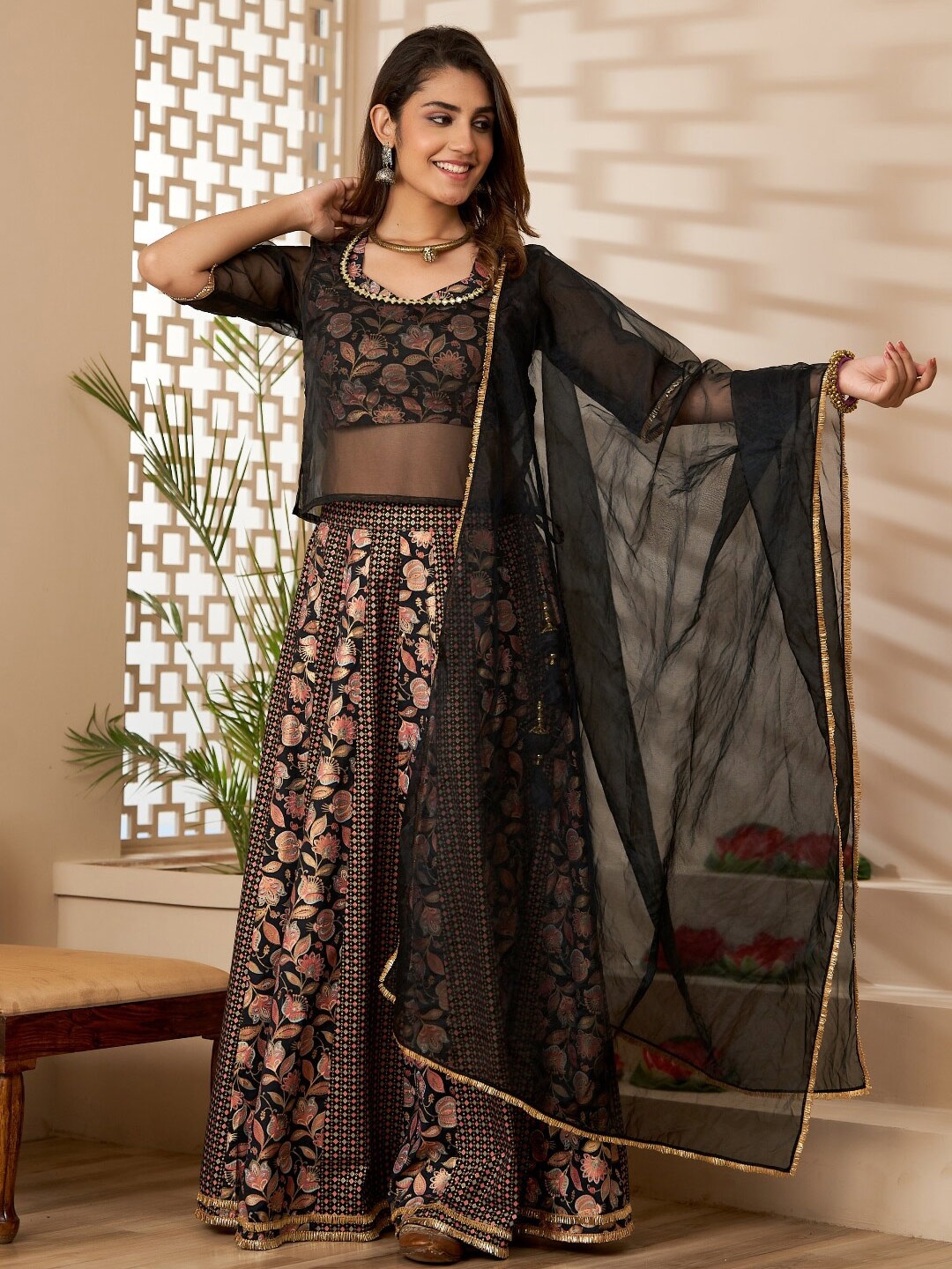 ArtiZenWeaves Printed Mirror Work Ready To Wear Lehenga & Blouse With Dupatta, Black
ArtiZenWeaves Printed Mirror Work Ready To Wear Lehenga & Blouse With Dupatta, Black