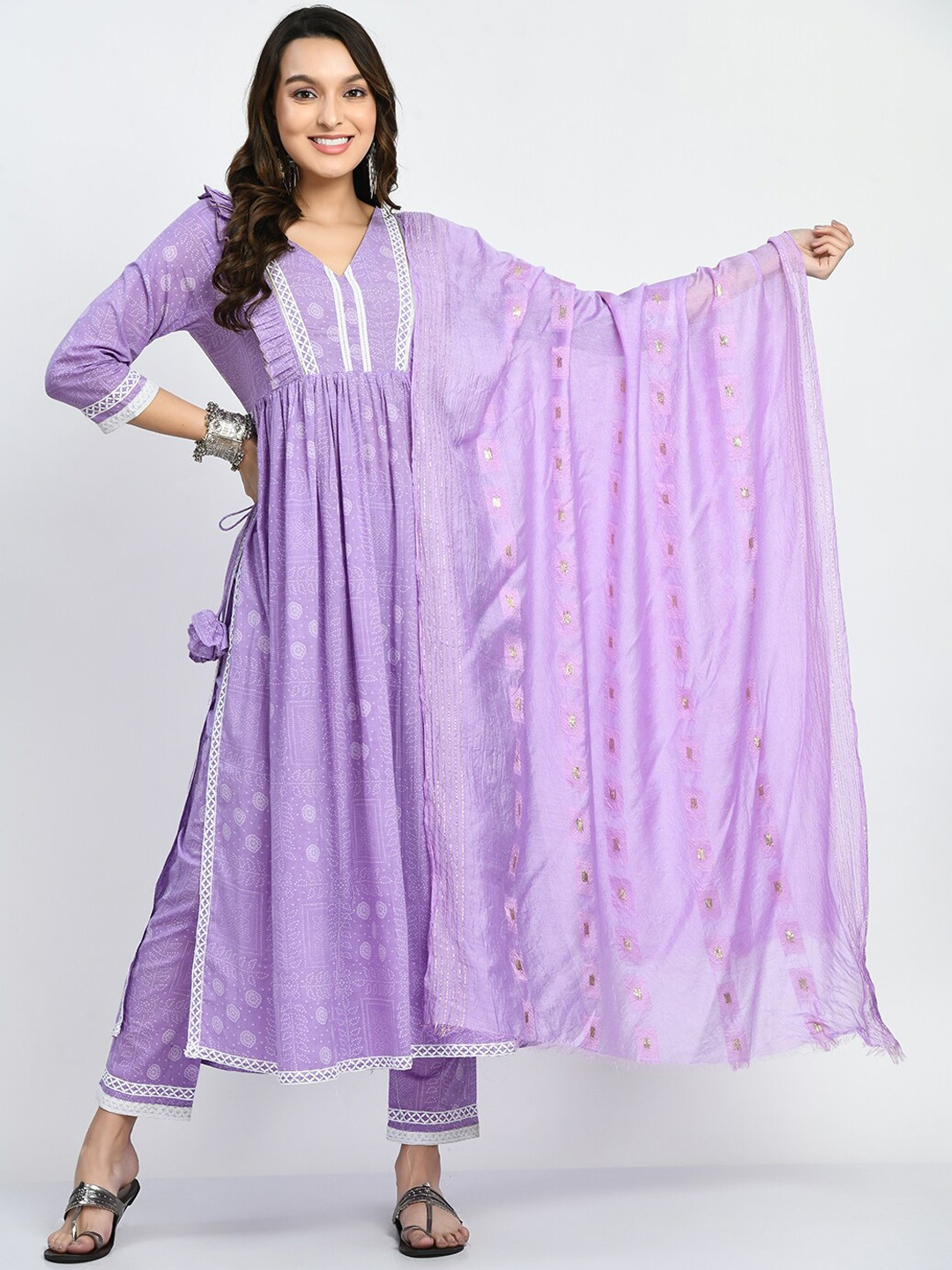 KALINI Ethnic Motifs Printed Detail Pure Cotton A-Line Kurta & Trousers With Dupatta, Purple
KALINI Ethnic Motifs Printed Detail Pure Cotton A-Line Kurta & Trousers With Dupatta, Purple