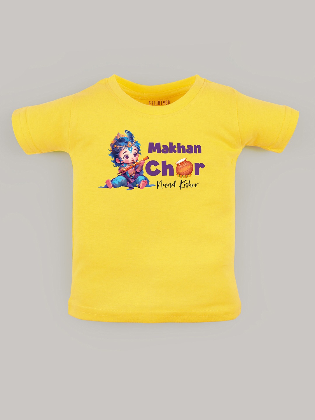 FFLIRTYGO Kids Round Neck Graphic Printed Cotton T-shirt, Yellow