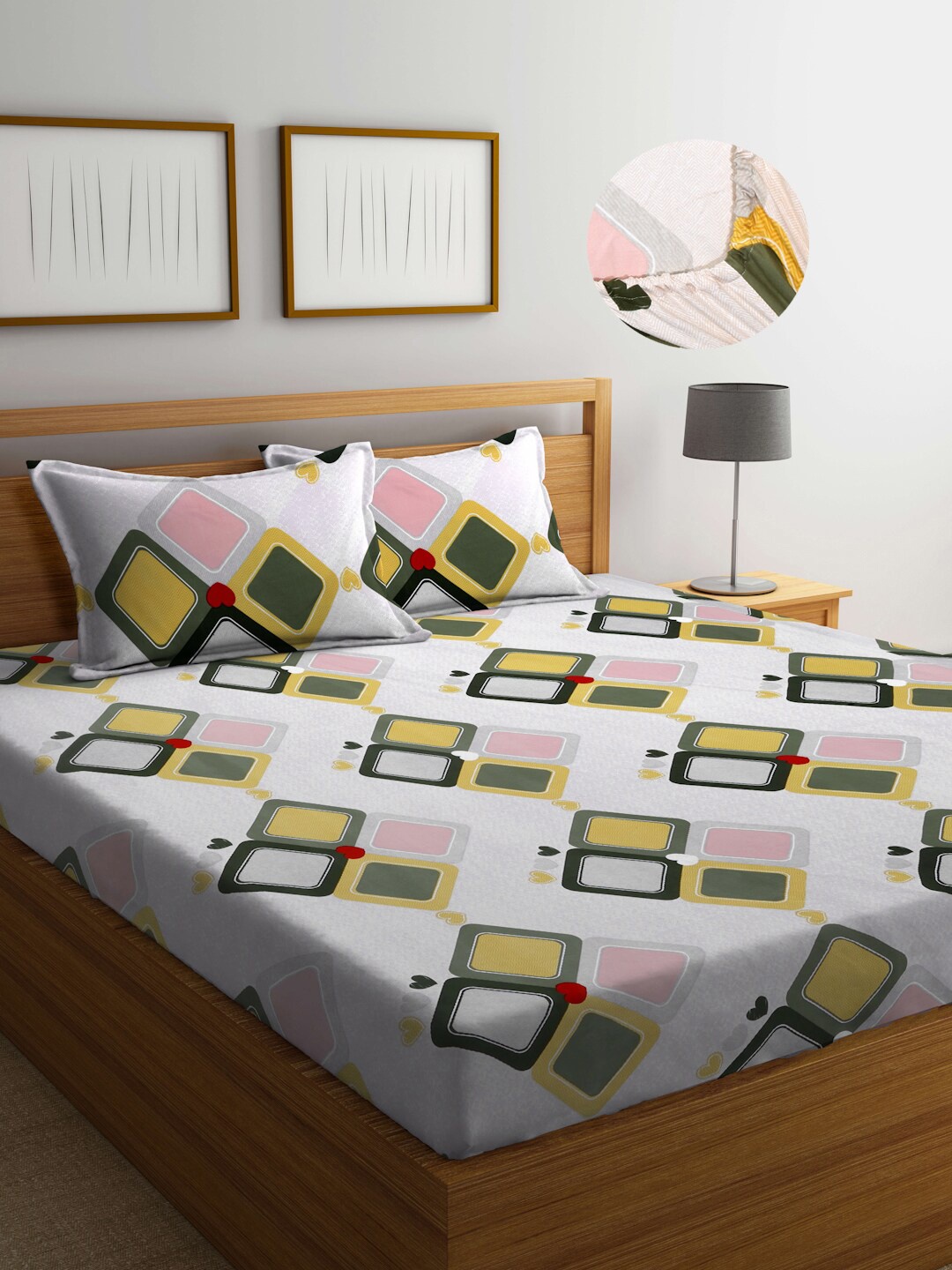 FABINALIV White & Pink Geometric Print 300 TC Fitted Super King Bedsheet & 2 Pillow Covers
FABINALIV White & Pink Geometric Print 300 TC Fitted Super King Bedsheet & 2 Pillow Covers