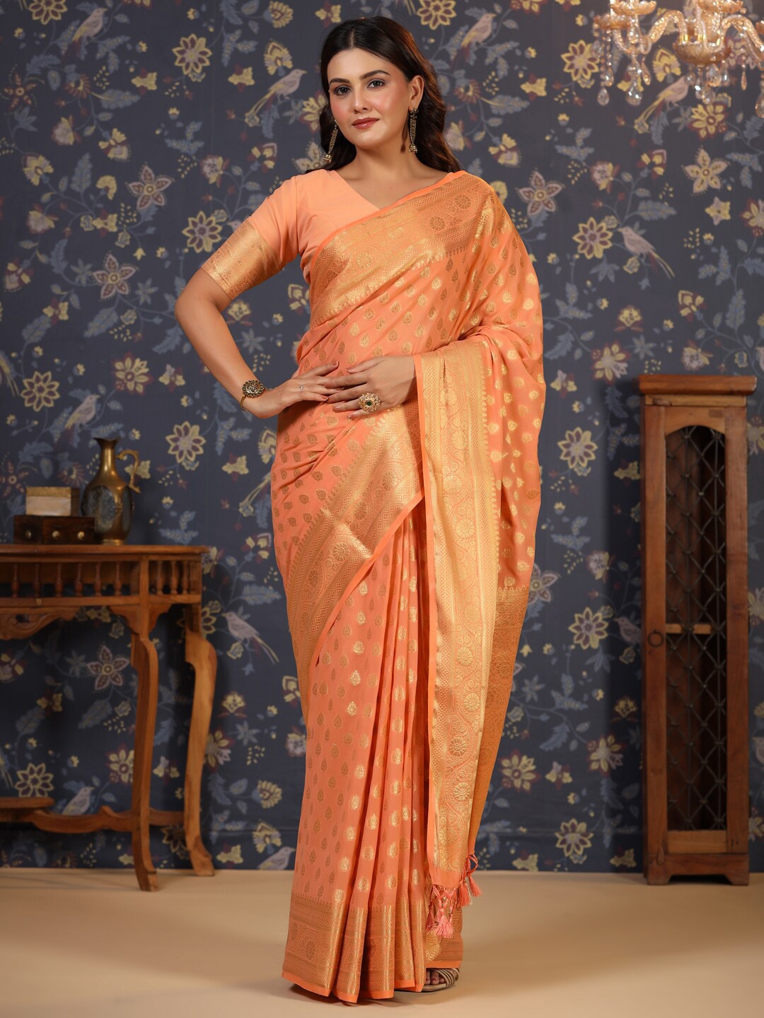 House of Pataudi Woven Design Rich Pallu Kanjeevaram Saree With Matching Blouse, Orange
House of Pataudi Woven Design Rich Pallu Kanjeevaram Saree With Matching Blouse, Orange