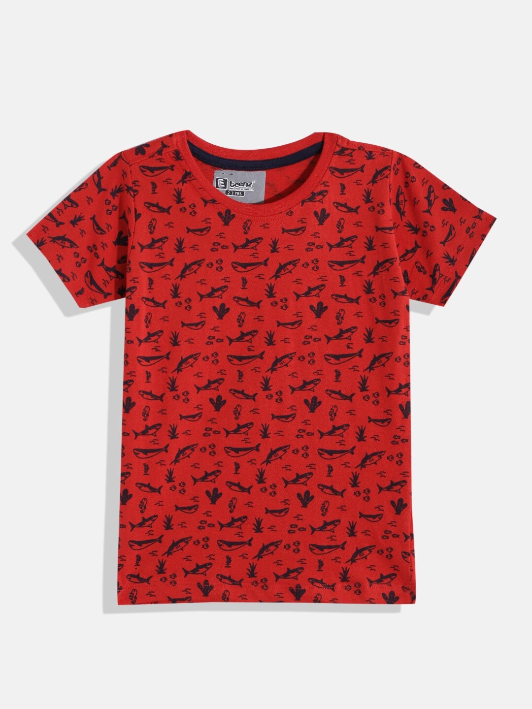 Eteenz Boys Printed Cotton T-shirt, Red