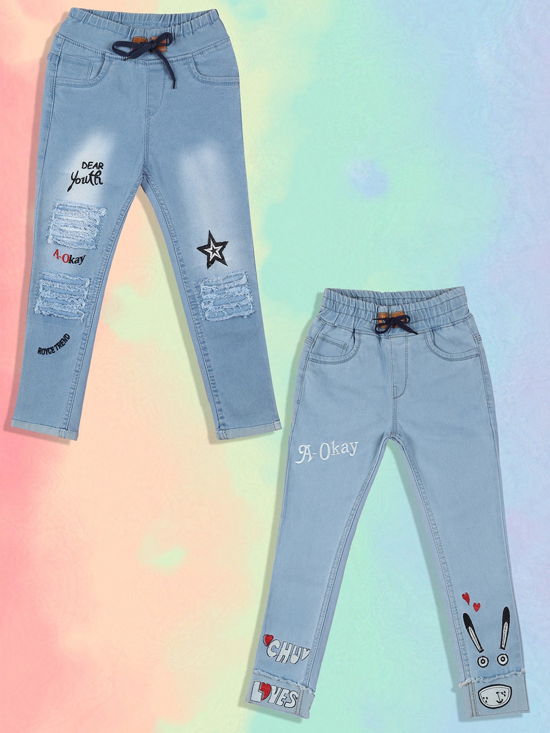 A-Okay Girls Pack of 2 Slim Fit High-Rise Mildly Distressed Light Fade Cuffed Hem Jeans, Turquoise blue
A-Okay Girls Pack of 2 Slim Fit High-Rise Mildly Distressed Light Fade Cuffed Hem Jeans, Turquoise blue
