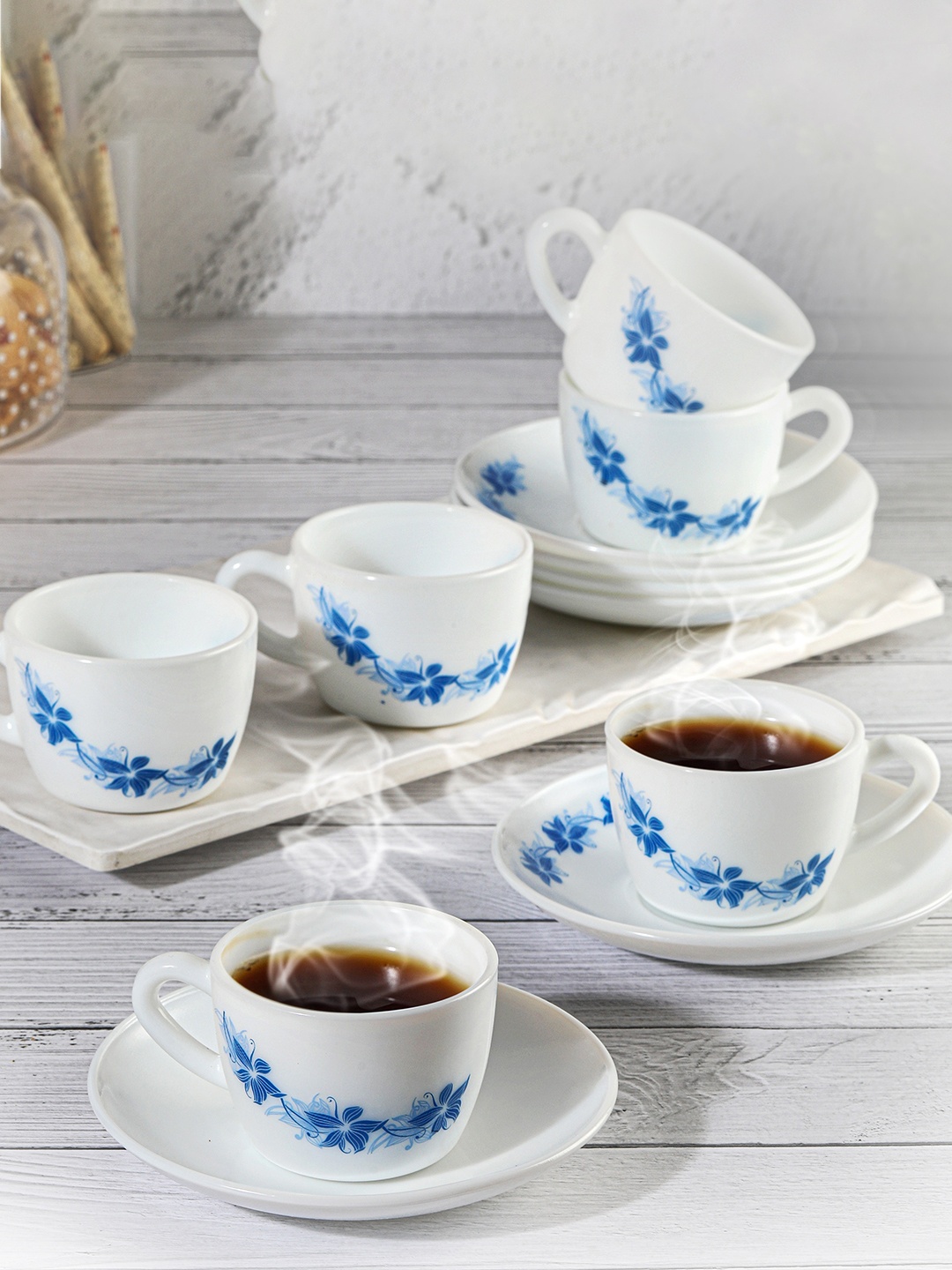 Cello Dazzle Queen Set of 6 Blue Swirl Design Opalware Cups and Saucers Set- 130 Ml Each, White
Cello Dazzle Queen Set of 6 Blue Swirl Design Opalware Cups and Saucers Set- 130 Ml Each, White