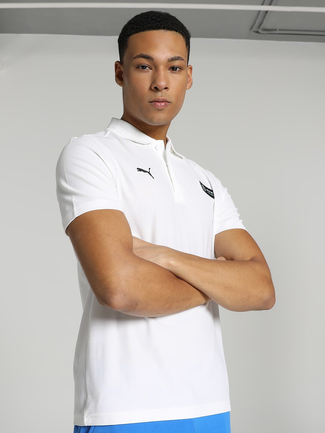 PUMA Motorsport Polo Collar Applique Cotton T-shirt, White