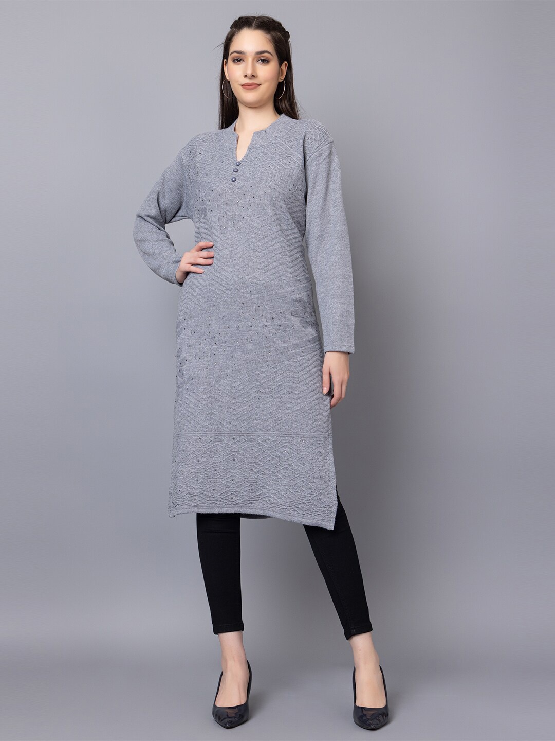 TYSORT Woven Designed Sequinned Detailed Mandarin Collar Straight Woolen Kurta, Grey
TYSORT Woven Designed Sequinned Detailed Mandarin Collar Straight Woolen Kurta, Grey