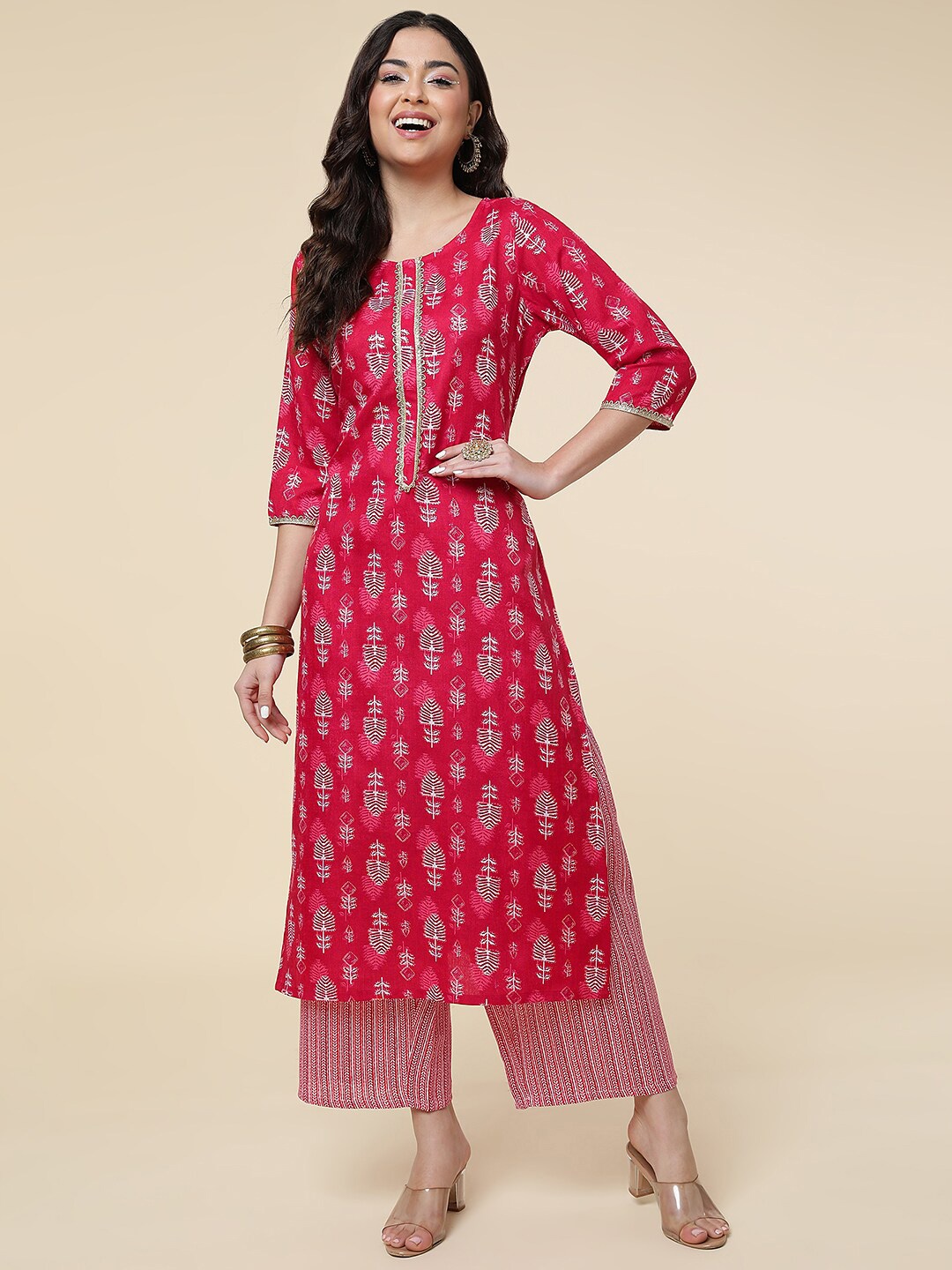 CLEMIRA Floral Printed Three-Quarter Sleeves Gotta Patti Kurta Set With Dupatta, Pink
CLEMIRA Floral Printed Three-Quarter Sleeves Gotta Patti Kurta Set With Dupatta, Pink