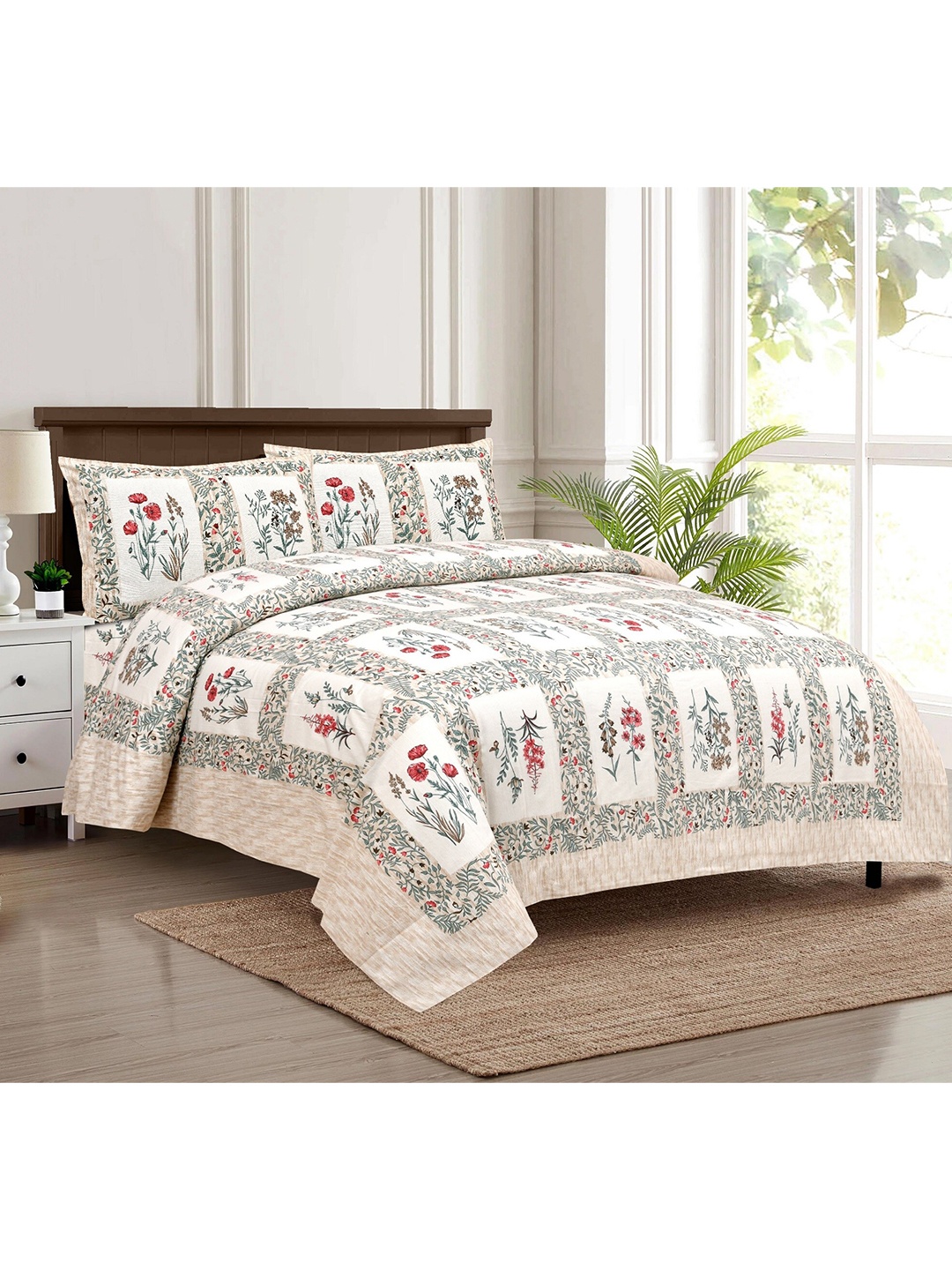 Stylespace by Isha White & Pink Floral Pure Cotton 250 TC King Bedsheet & 2 Pillow Covers
Stylespace by Isha White & Pink Floral Pure Cotton 250 TC King Bedsheet & 2 Pillow Covers