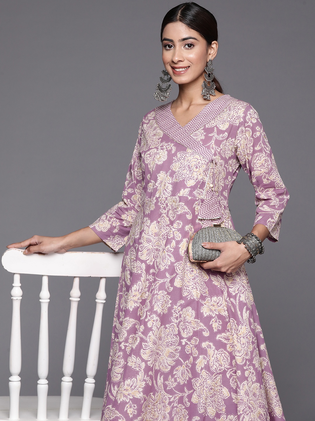 Varanga Floral Printed Angrakha Gotta Patti Pure Cotton Kurta with Trousers, Purple
Varanga Floral Printed Angrakha Gotta Patti Pure Cotton Kurta with Trousers, Purple
