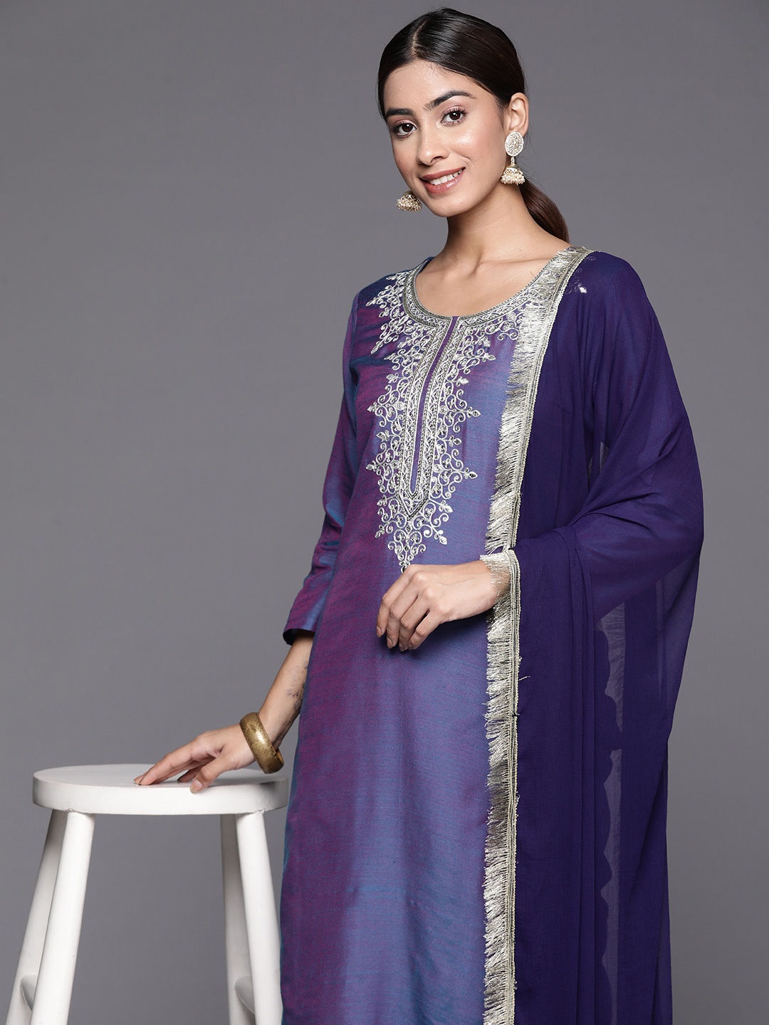 Varanga Women Ethnic Motifs Embroidered Regular Kurta with Trousers & With Dupatta, Blue
Varanga Women Ethnic Motifs Embroidered Regular Kurta with Trousers & With Dupatta, Blue