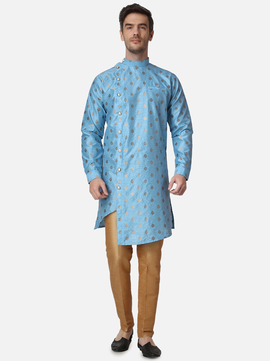 ROYAL KURTA Ethnic Motifs Printed Band Collar Jacquard Angrakha Kurta, Turquoise blue
ROYAL KURTA Ethnic Motifs Printed Band Collar Jacquard Angrakha Kurta, Turquoise blue