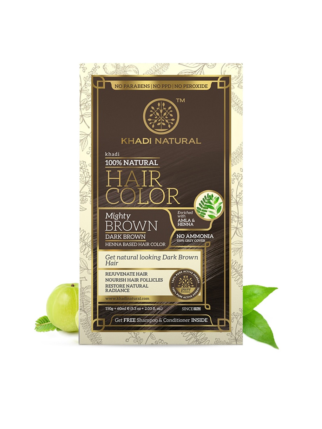 Khadi Natural Mighty Brown Ammonia-Free Hair Color 150g with Shampoo & Conditioner 60ml
Khadi Natural Mighty Brown Ammonia-Free Hair Color 150g with Shampoo & Conditioner 60ml