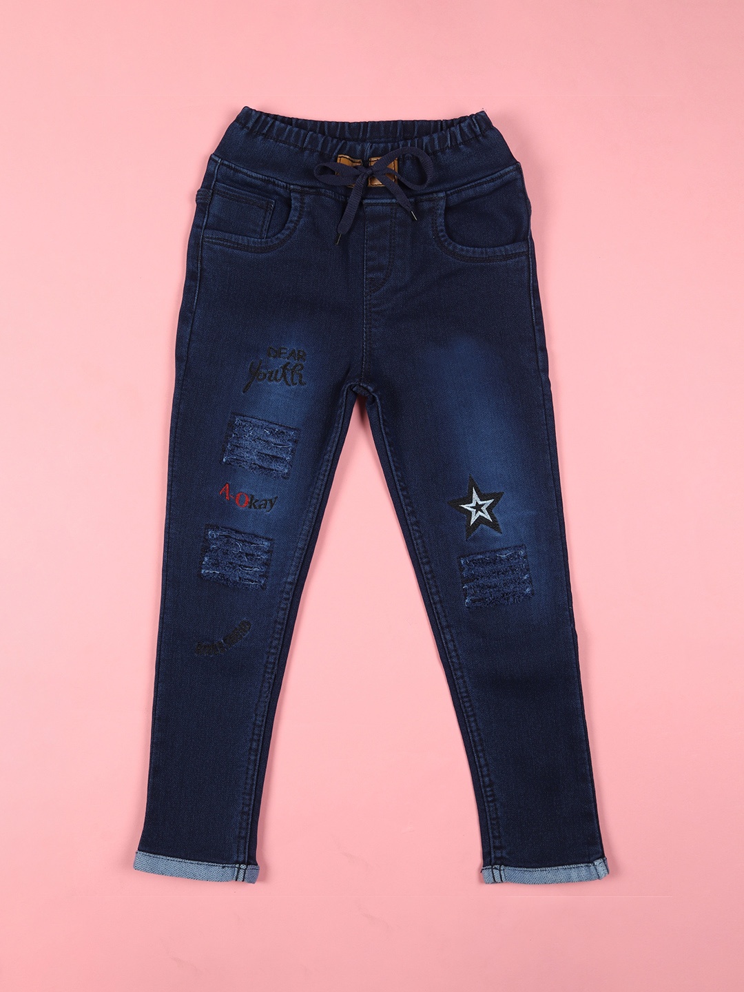 F2M Boys Slim Fit High-Rise Low Distress Light Fade Embroidered Stretchable Jeans, Navy blue
F2M Boys Slim Fit High-Rise Low Distress Light Fade Embroidered Stretchable Jeans, Navy blue