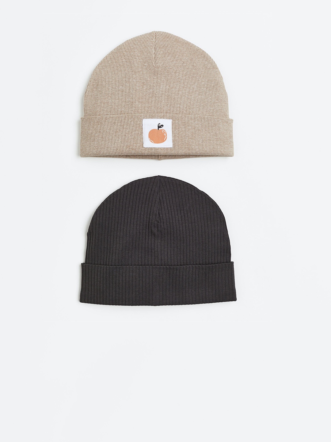 H&M Boys 2-Pack Ribbed Beanies, Beige