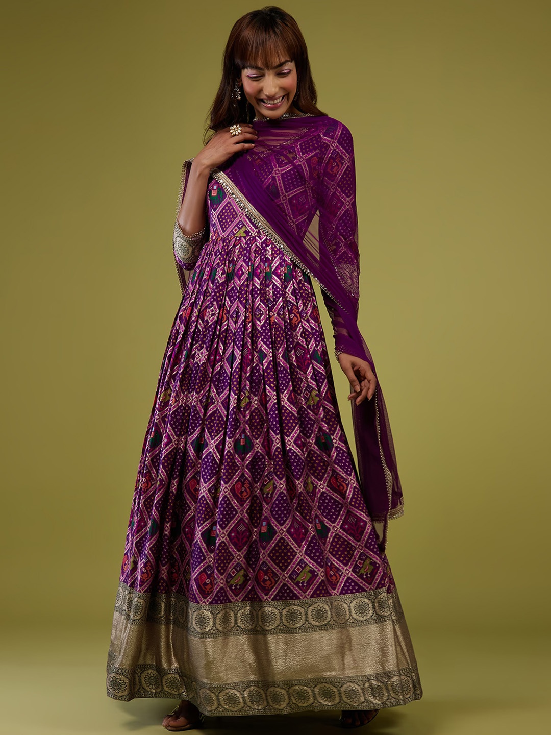 KALKI Fashion Printed Silk Anarkali Gown With Banarasi Zari Border & Dupatta, Purple
KALKI Fashion Printed Silk Anarkali Gown With Banarasi Zari Border & Dupatta, Purple