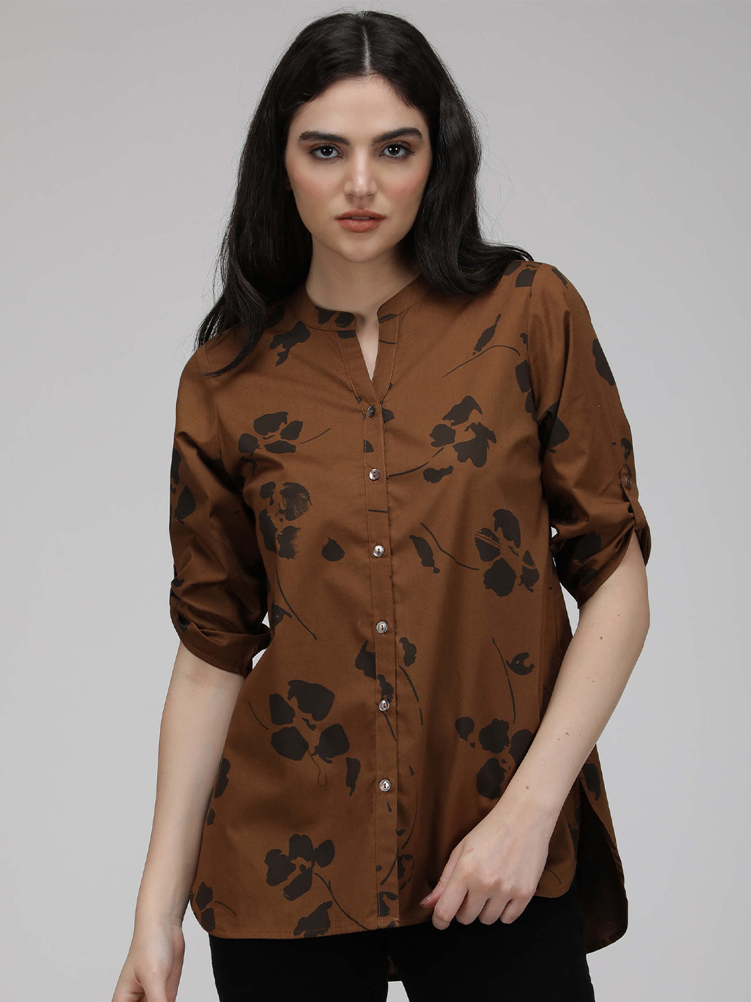 IDK Brown Floral Print Shirt Style Top 
IDK Brown Floral Print Shirt Style Top