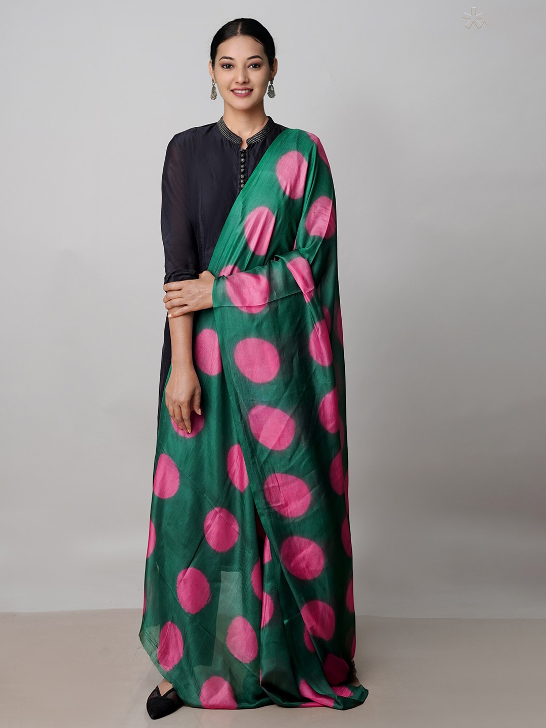 Unnati Silks Geometric Clamp Dyed Dupatta, Green