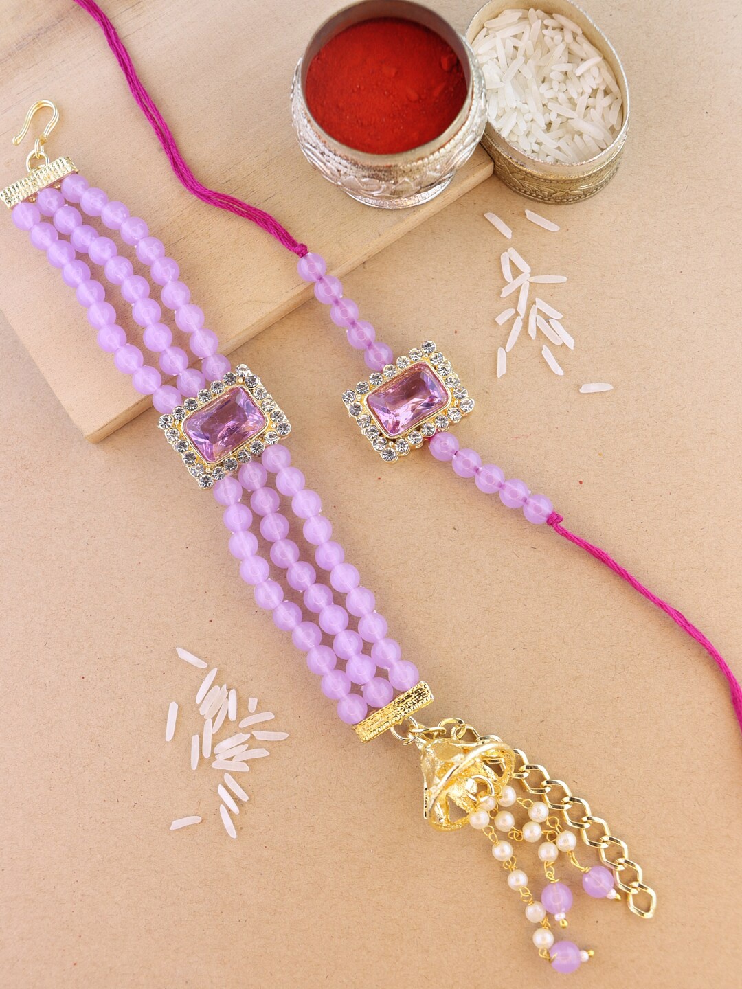 I Jewels Men Kundan & Hanging Lumba Rakhi Combo With Roli Chawal & Greeting Card, Purple
I Jewels Men Kundan & Hanging Lumba Rakhi Combo With Roli Chawal & Greeting Card, Purple