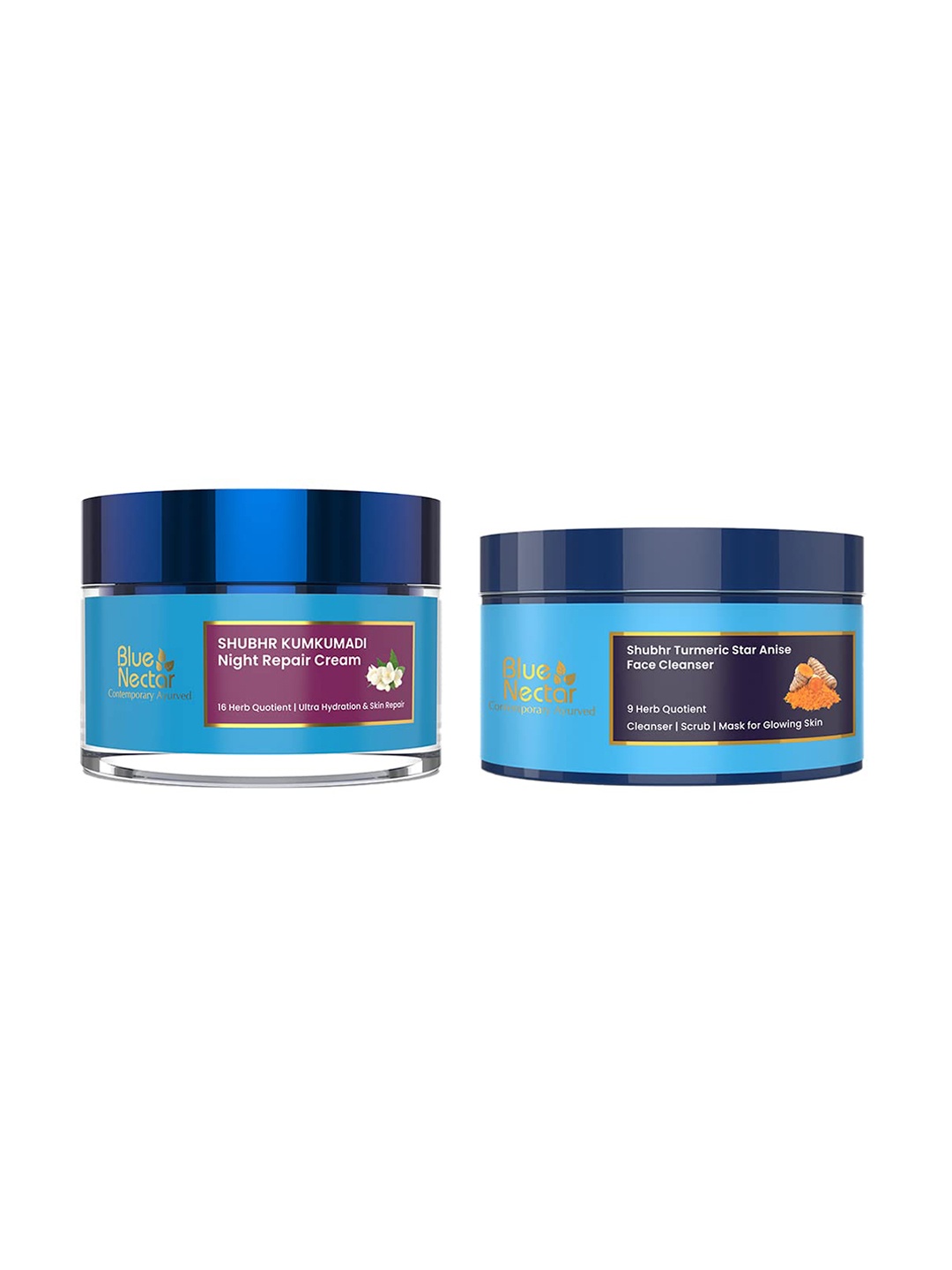 Blue Nectar Set Of Kumkumadi Night Cream & Turmeric Star Anise Face Cleanser - 150 g
Blue Nectar Set Of Kumkumadi Night Cream & Turmeric Star Anise Face Cleanser - 150 g