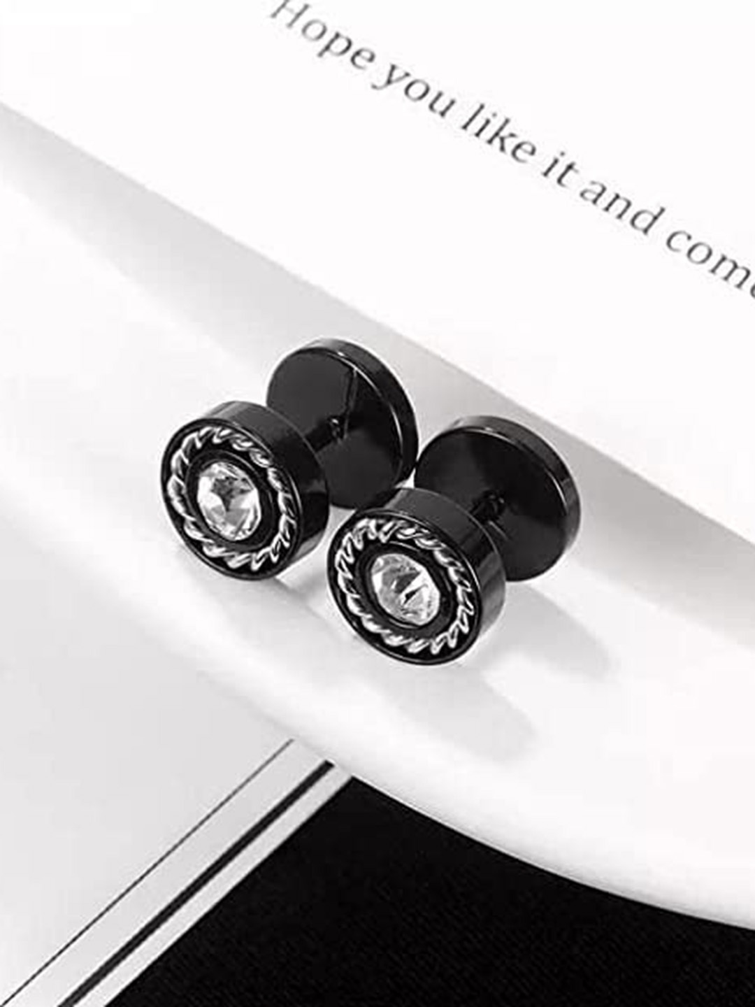 KRYSTALZ Men Stone-Studded Geometric Studs Earrings, Black