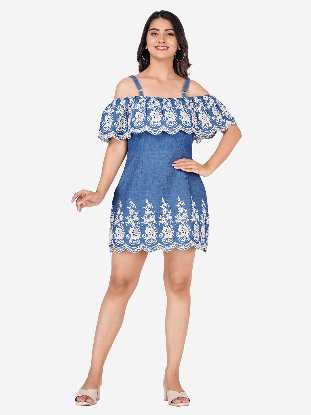 SUMAVI-FASHION Cold-Shoulder Floral Embroidered Organic Cotton Fit & Flare Dress, Blue
SUMAVI-FASHION Cold-Shoulder Floral Embroidered Organic Cotton Fit & Flare Dress, Blue