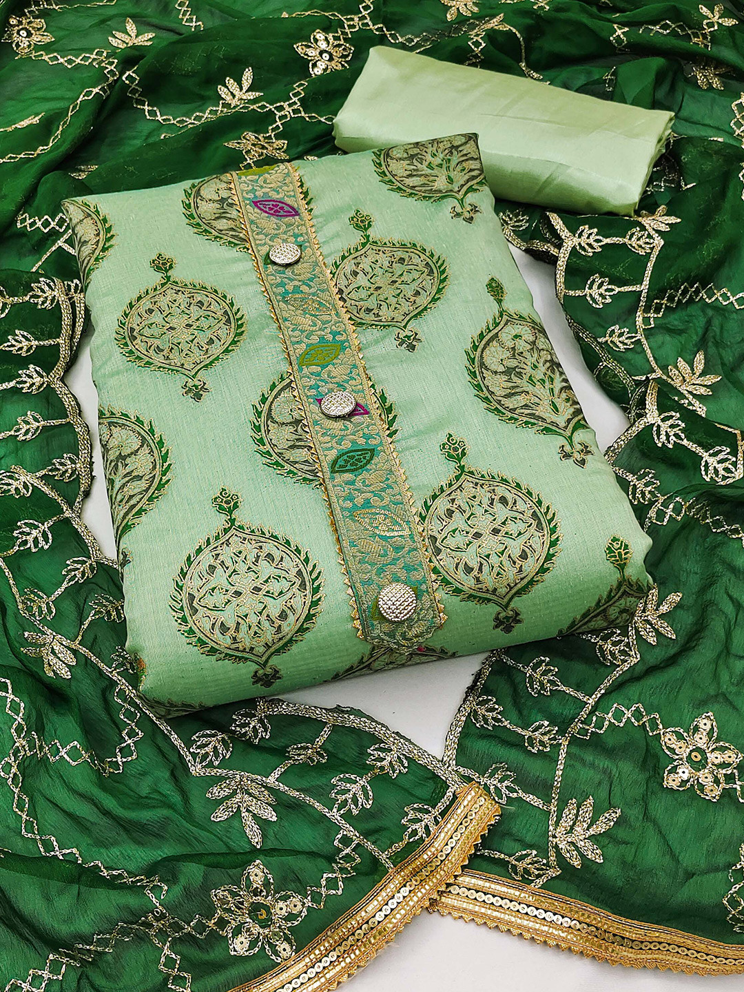 KALINI Ethnic Motifs Printed Unstitched Dress Material, Green 
KALINI Ethnic Motifs Printed Unstitched Dress Material, Green