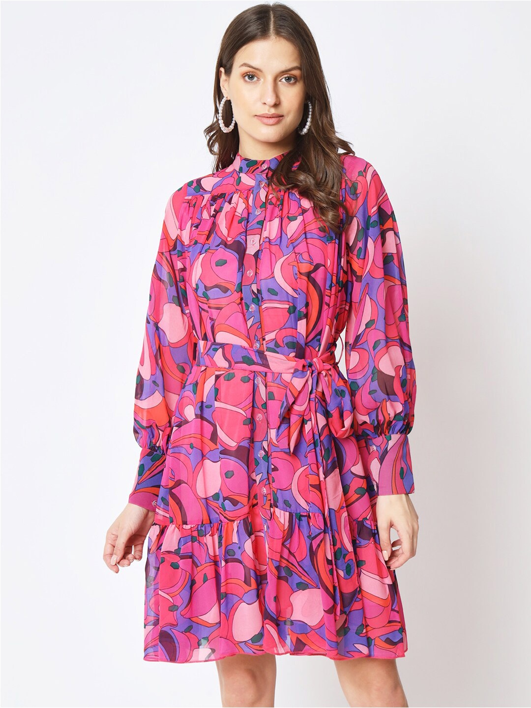 CUFFS N LASHES Abstract Printed Mandarin Collar Cuffed Sleeves Shirt Style Dress, Magenta
CUFFS N LASHES Abstract Printed Mandarin Collar Cuffed Sleeves Shirt Style Dress, Magenta