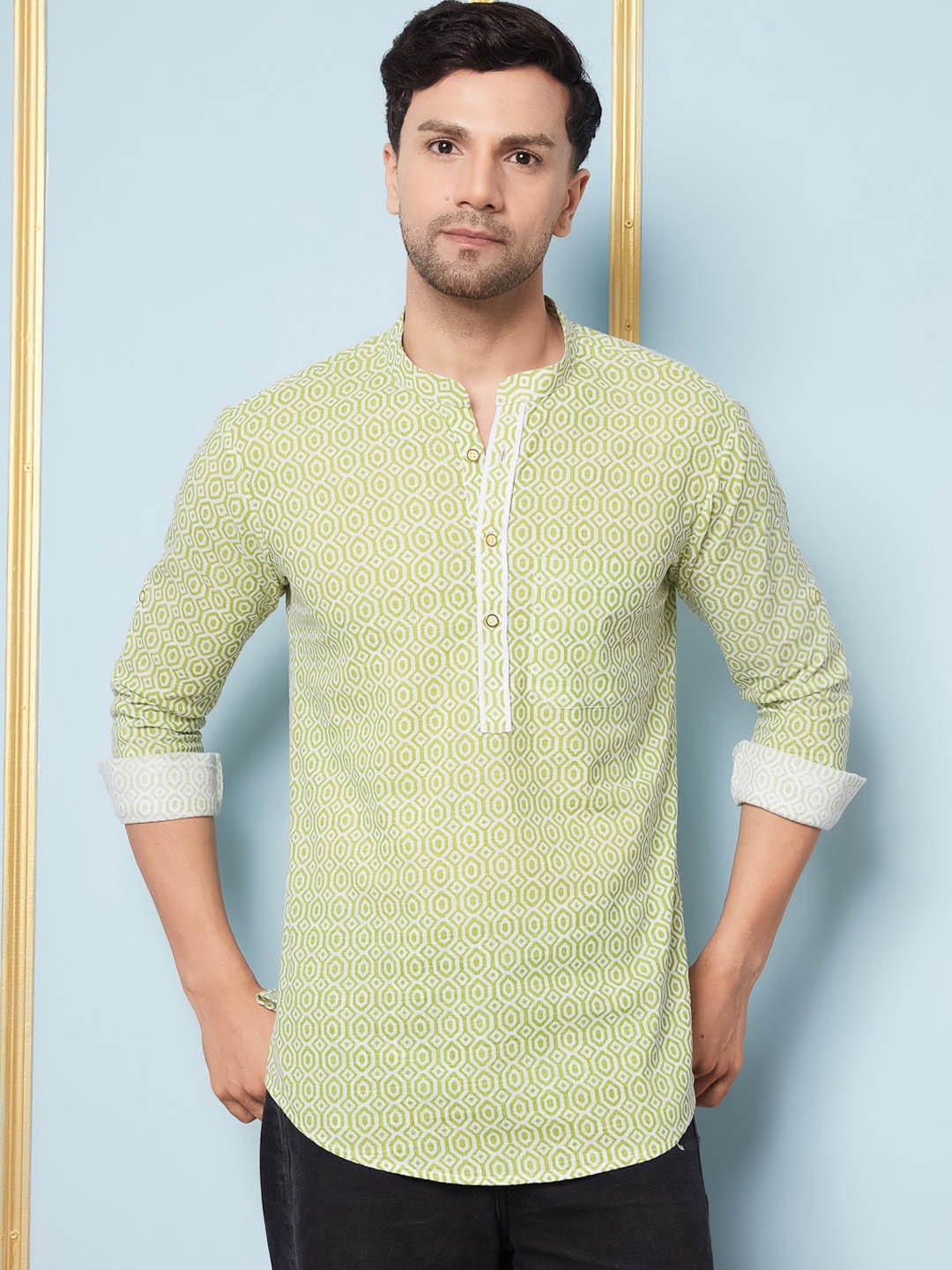 See Designs Geometric Printed Mandarin Collar A-Line Pure Cotton Short Kurta, Lime green
See Designs Geometric Printed Mandarin Collar A-Line Pure Cotton Short Kurta, Lime green