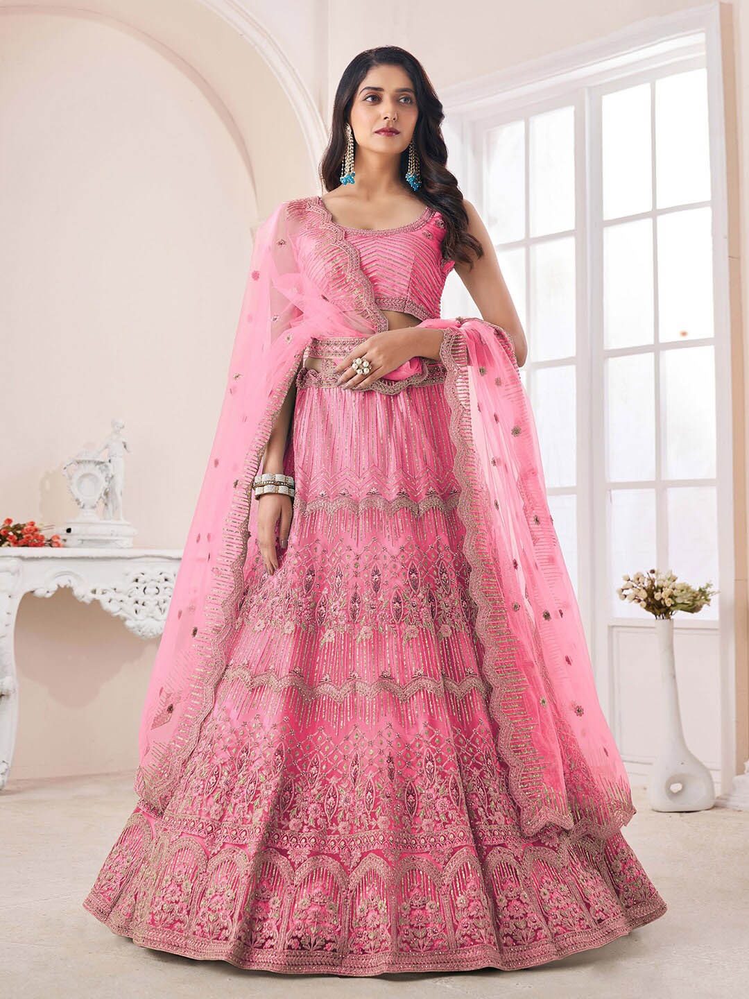 Fusionic Floral Embroidered Net Semi-Stitched Lehenga & Unstitched Blouse With Dupatta, Pink
Fusionic Floral Embroidered Net Semi-Stitched Lehenga & Unstitched Blouse With Dupatta, Pink