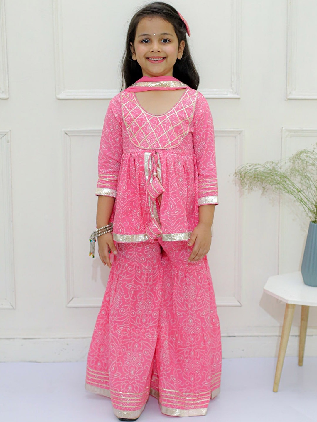 Ka-mee Girls Bandhani Printed Regular Gotta Patti Pure Cotton Kurti With Sharara & Dupatta, Pink
Ka-mee Girls Bandhani Printed Regular Gotta Patti Pure Cotton Kurti With Sharara & Dupatta, Pink