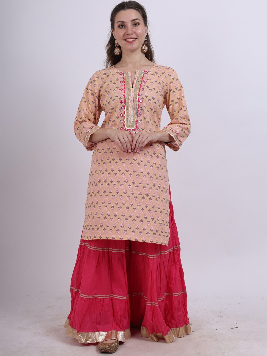 Spring Soul Floral Printed Mirror Work Pure Cotton Kurta With Sharara & Dupatta, Pink
Spring Soul Floral Printed Mirror Work Pure Cotton Kurta With Sharara & Dupatta, Pink