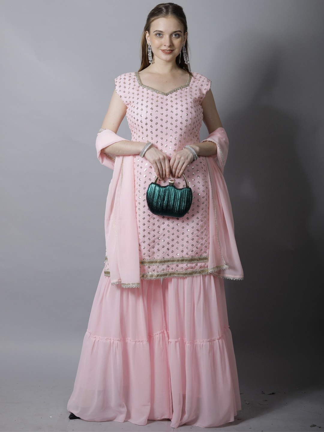 Chhabra 555 Embroidered V-Neck Sequinned Straight Kurta With Sharara & Dupatta, Pink
Chhabra 555 Embroidered V-Neck Sequinned Straight Kurta With Sharara & Dupatta, Pink
