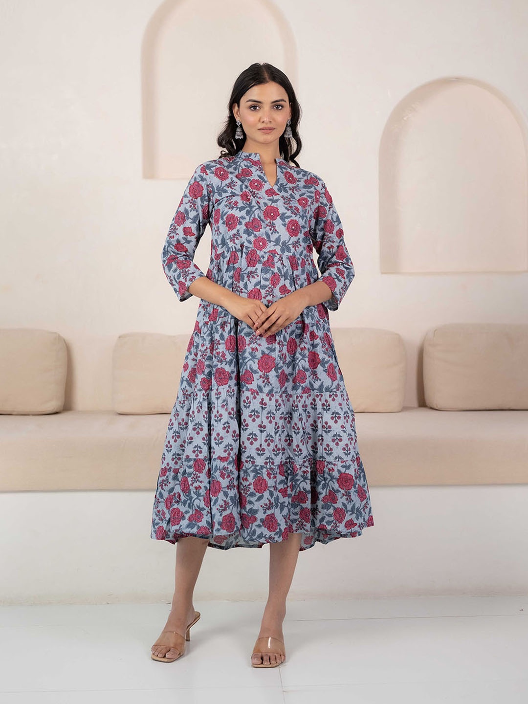 Sangria Floral Printed Band Collar Pure Cotton Fit & Flare Ethnic Dresses With Dupatta, Grey
Sangria Floral Printed Band Collar Pure Cotton Fit & Flare Ethnic Dresses With Dupatta, Grey