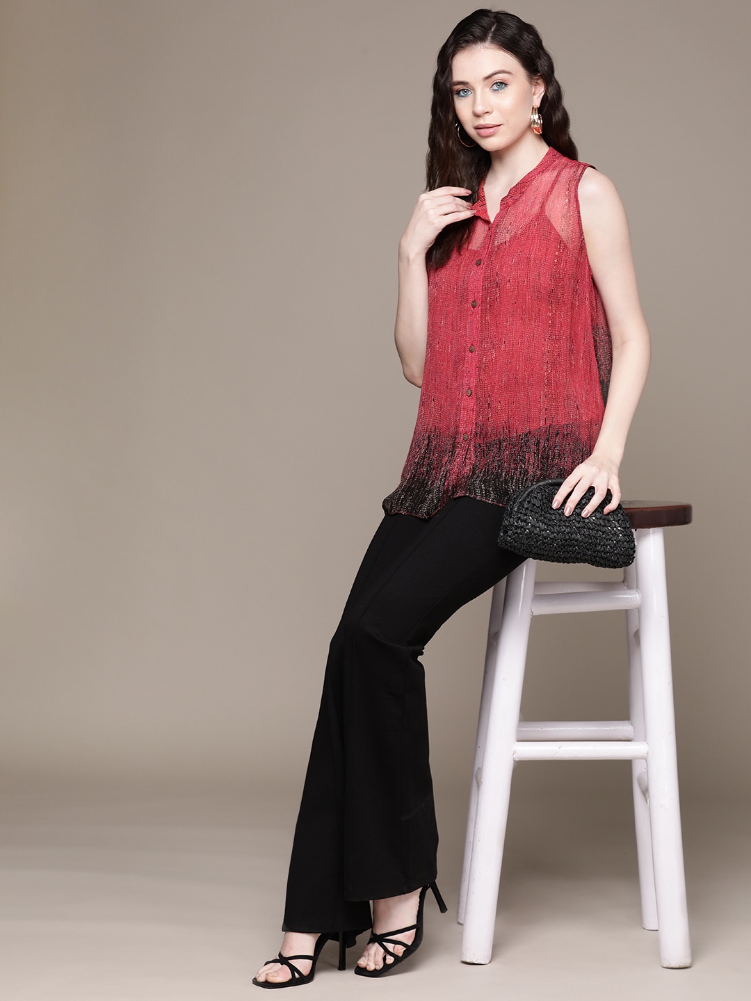 aarke Ritu Kumar Relaxed Sheer Printed Mandarin Collar Casual Shirt with Camisole, Red
aarke Ritu Kumar Relaxed Sheer Printed Mandarin Collar Casual Shirt with Camisole, Red
