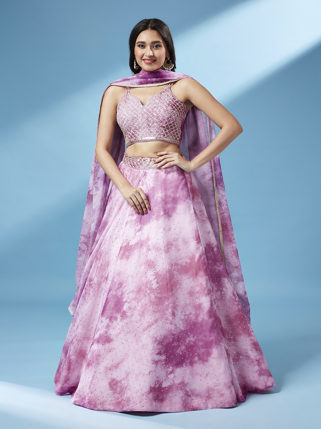 panchhi Embroidered Tie and Dye Ready to Wear Lehenga & Unstitched Blouse With, Lavender
panchhi Embroidered Tie and Dye Ready to Wear Lehenga & Unstitched Blouse With, Lavender