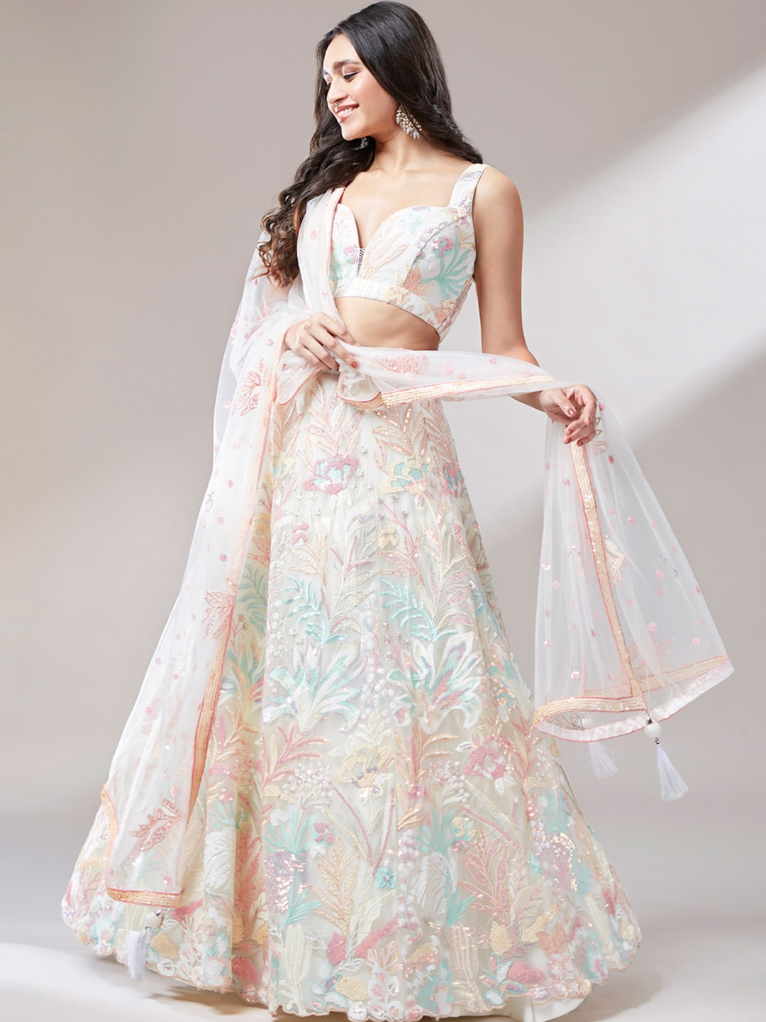 panchhi Embroidered Sequinned Semi-Stitched Lehenga & Unstitched Blouse With Dupatta, Cream
panchhi Embroidered Sequinned Semi-Stitched Lehenga & Unstitched Blouse With Dupatta, Cream