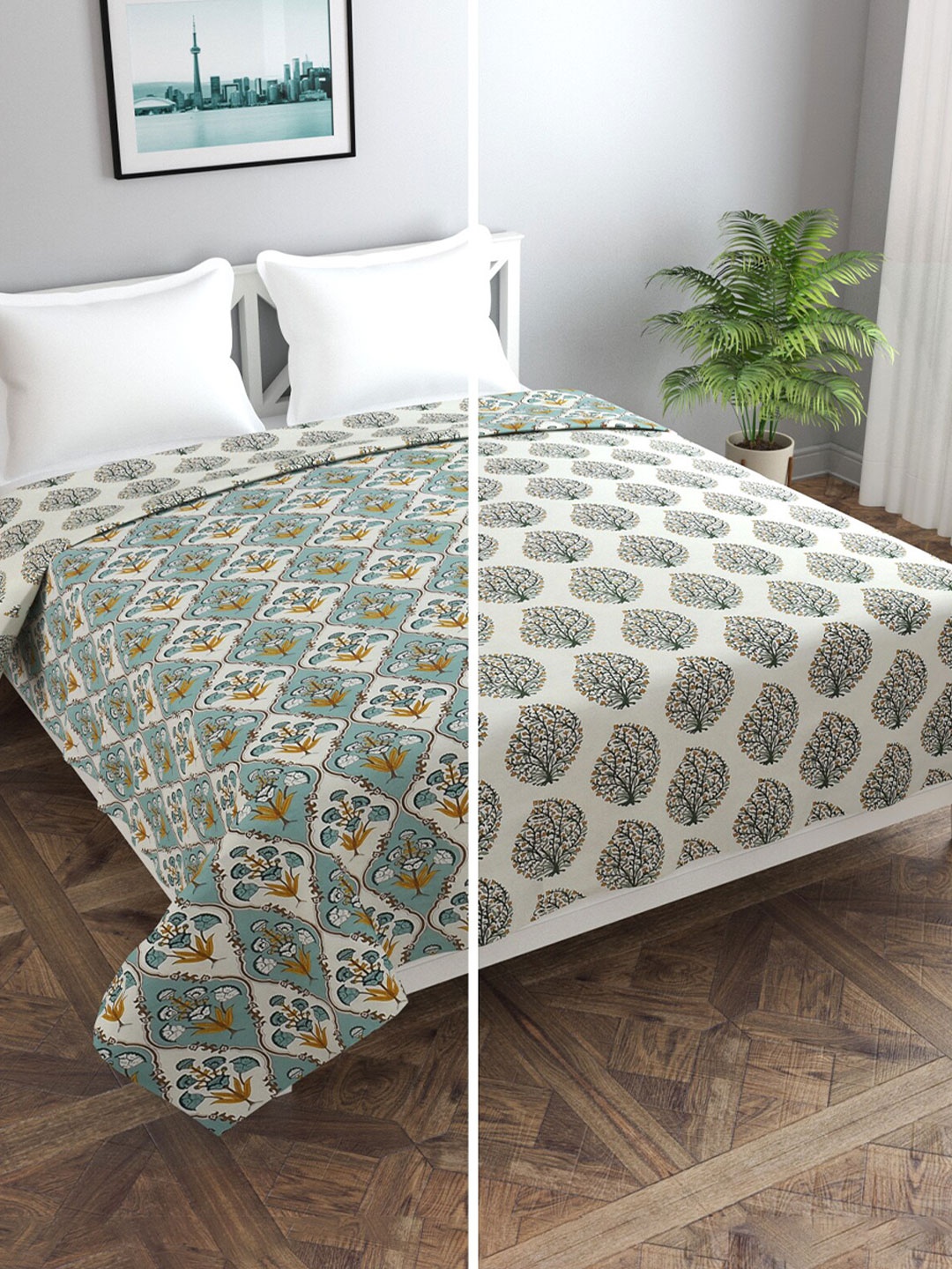 Texstop Beige & Green Ethnic Motifs AC Room Pure Cotton Reversible Double Bed Dohar
Texstop Beige & Green Ethnic Motifs AC Room Pure Cotton Reversible Double Bed Dohar