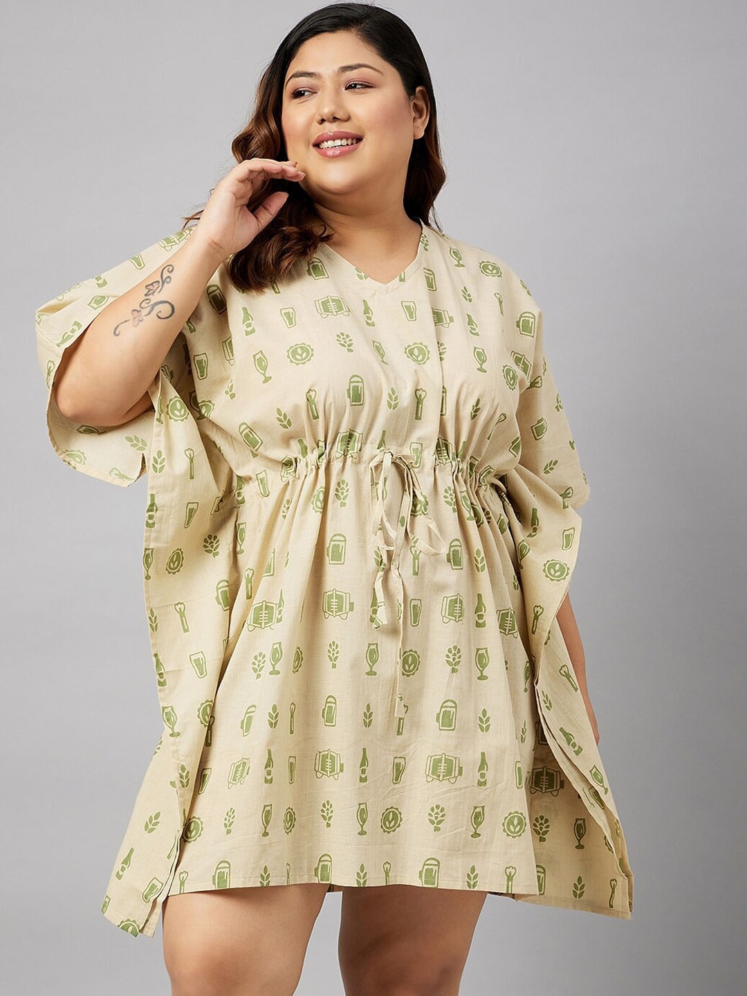 Curves By ZeroKaata Plus Size Conversational Printed Pure Cotton Kaftan Cover Up Dress, Beige
Curves By ZeroKaata Plus Size Conversational Printed Pure Cotton Kaftan Cover Up Dress, Beige