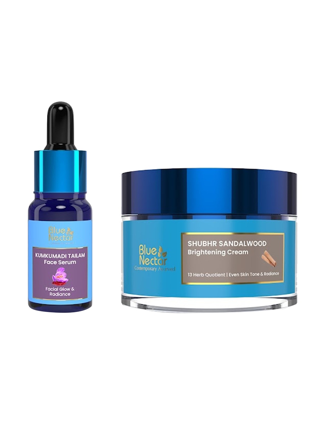Blue Nectar Shubhr 2 Kumkumadi Tailam Face Serum10ml & Sandalwood Skin Brightening 50g
Blue Nectar Shubhr 2 Kumkumadi Tailam Face Serum10ml & Sandalwood Skin Brightening 50g