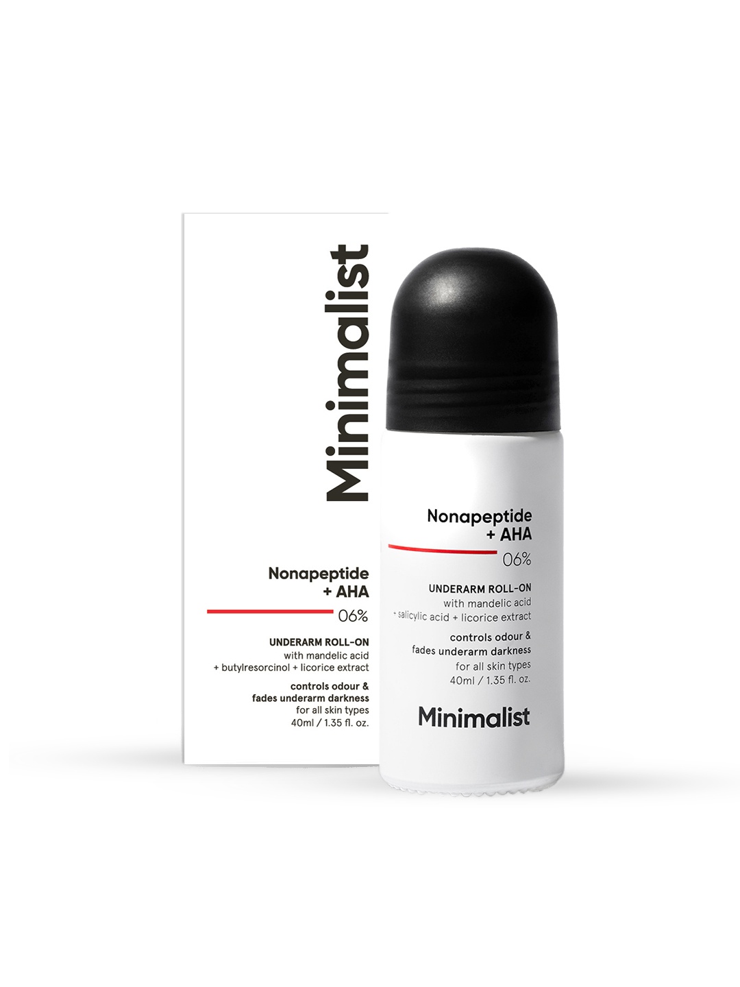 Minimalist Nonapeptide+AHA BHA 06% Underarm Roll On with Mandelic Acid - 40 ml, White
Minimalist Nonapeptide+AHA BHA 06% Underarm Roll On with Mandelic Acid - 40 ml, White