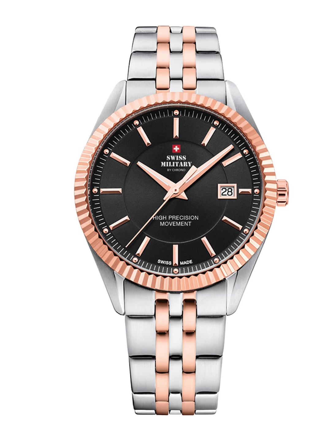 Swiss Military by Chrono Unisex Black Embellished Dial & Gold Toned Stainless Steel Bracelet Style Straps Watch
Swiss Military by Chrono Unisex Black Embellished Dial & Gold Toned Stainless Steel Bracelet Style Straps Watch