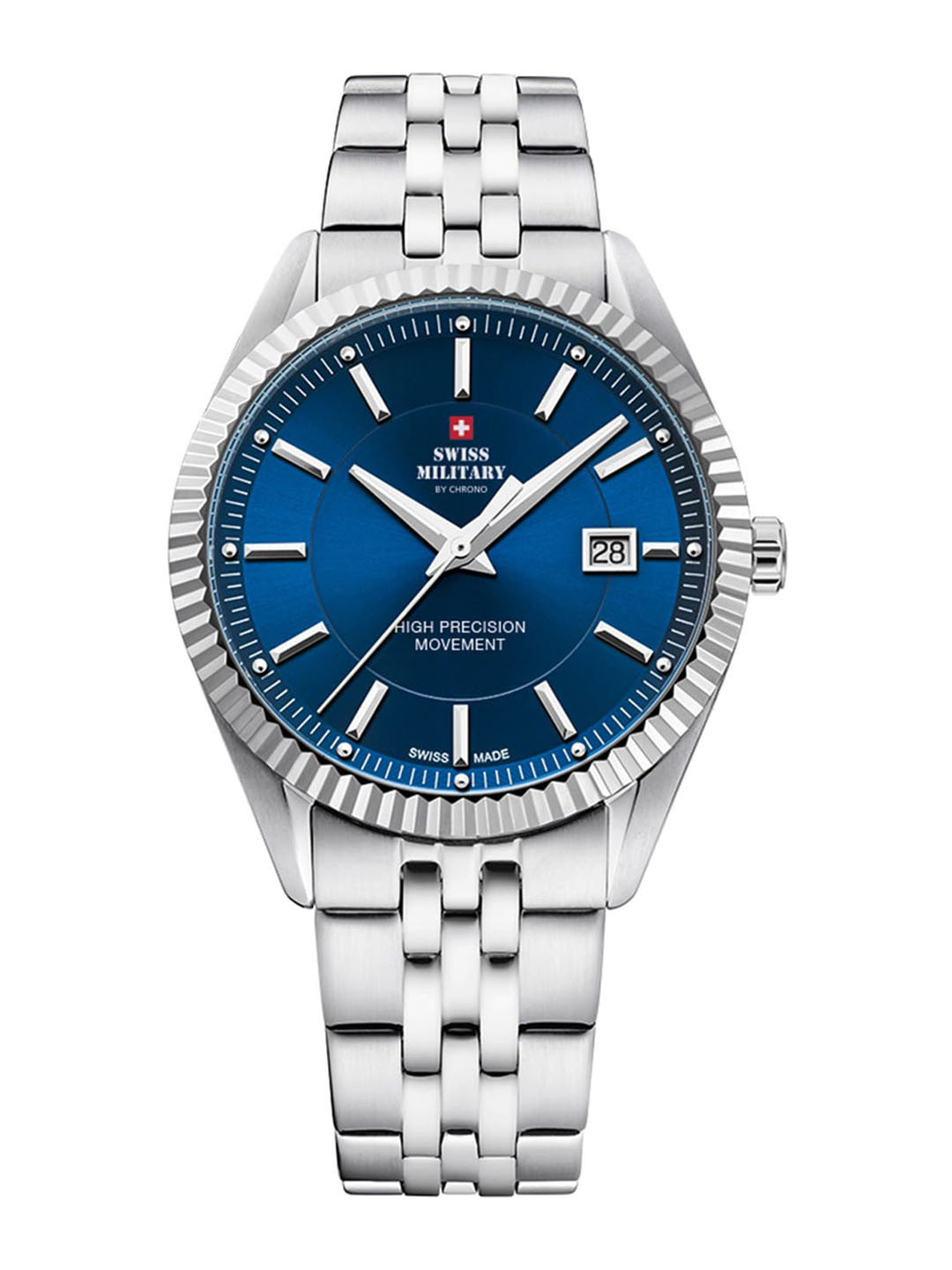 Swiss Military by Chrono Unisex Blue Embellished Dial & Silver Toned Stainless Steel Bracelet Style Straps Watch
Swiss Military by Chrono Unisex Blue Embellished Dial & Silver Toned Stainless Steel Bracelet Style Straps Watch