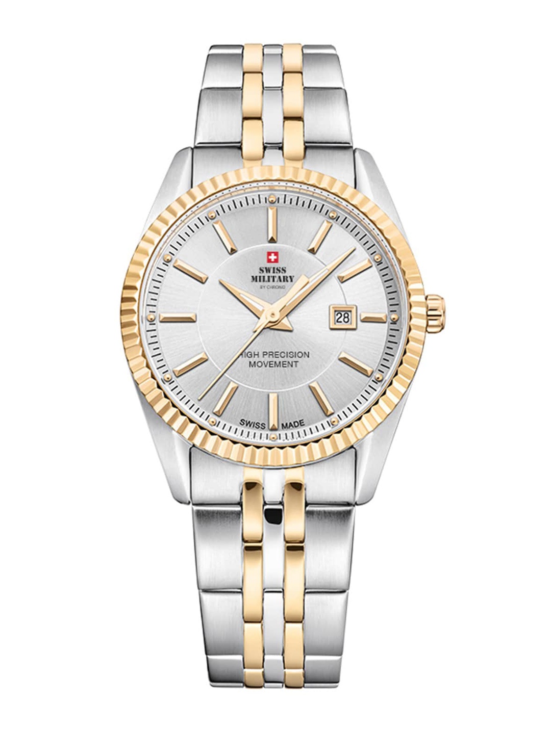 Swiss Military by Chrono Unisex Silver-Toned Embellished Dial & Gold Toned Stainless Steel Bracelet Style Watch
Swiss Military by Chrono Unisex Silver-Toned Embellished Dial & Gold Toned Stainless Steel Bracelet Style Watch