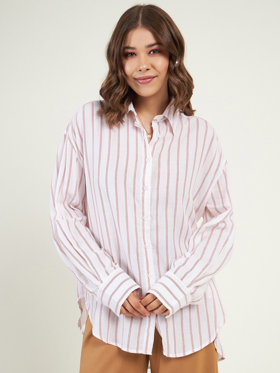JUNE & HARRY Relaxed Oversized Vertical Stripes Long Sleeve Pure Cotton Causal Shirt, White
JUNE & HARRY Relaxed Oversized Vertical Stripes Long Sleeve Pure Cotton Causal Shirt, White