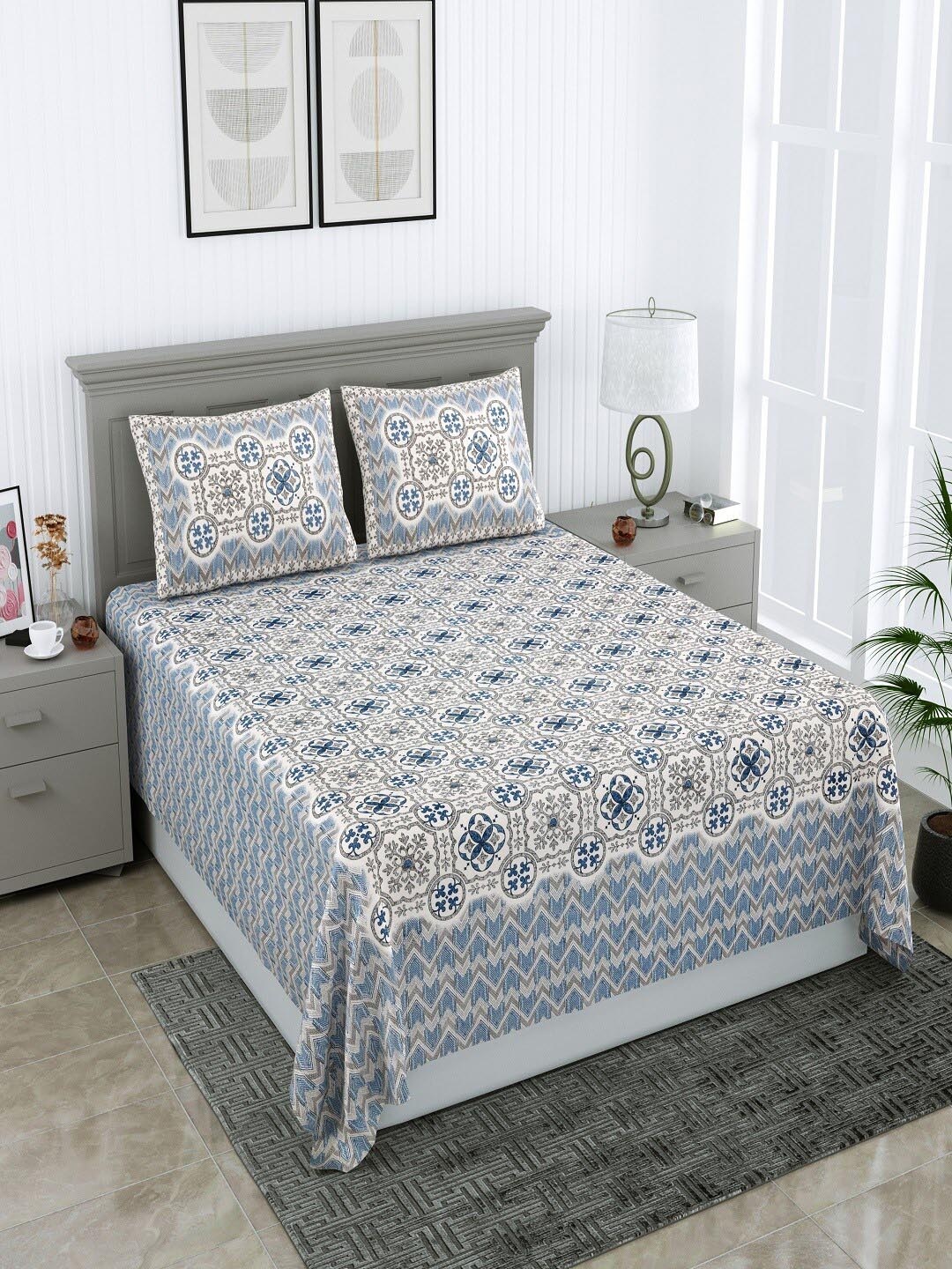 Bombay Spreads Blue & Grey Ethnic Motifs Cotton 220 TC King Bedsheet with 2 Pillow Covers
Bombay Spreads Blue & Grey Ethnic Motifs Cotton 220 TC King Bedsheet with 2 Pillow Covers