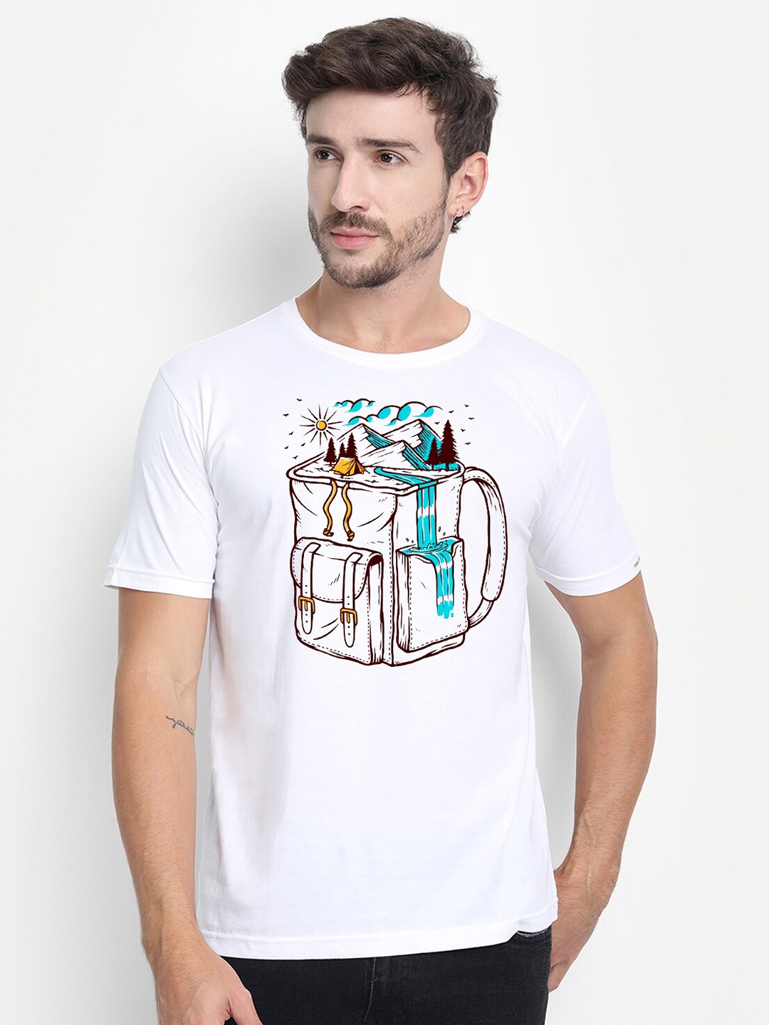 THREADCURRY Graphic Printed Cotton T-shirt, White