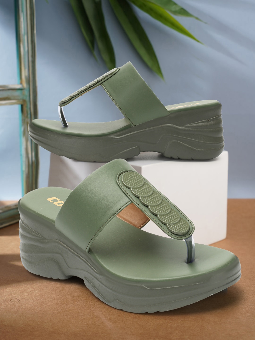 Colo T-Strap Platform Heels, Olive