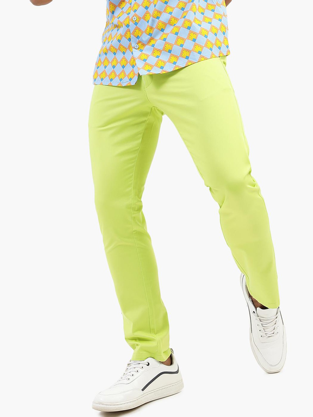 Virgio Men Slim Fit Chinos Trousers, Lime green